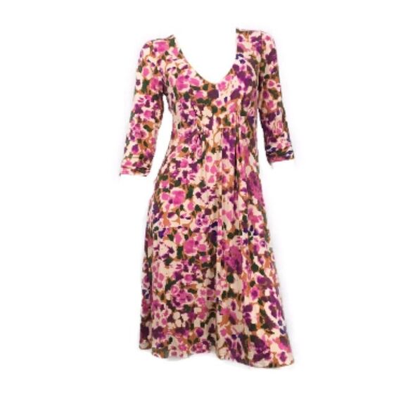 Womens CaBi Multi-Colored Floral Print #110 3/4 Sleeve Jersey Knit Dress Sz XS - Picture 1 of 3